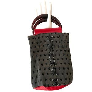 handbag black red leather CATHERINE PARRA France